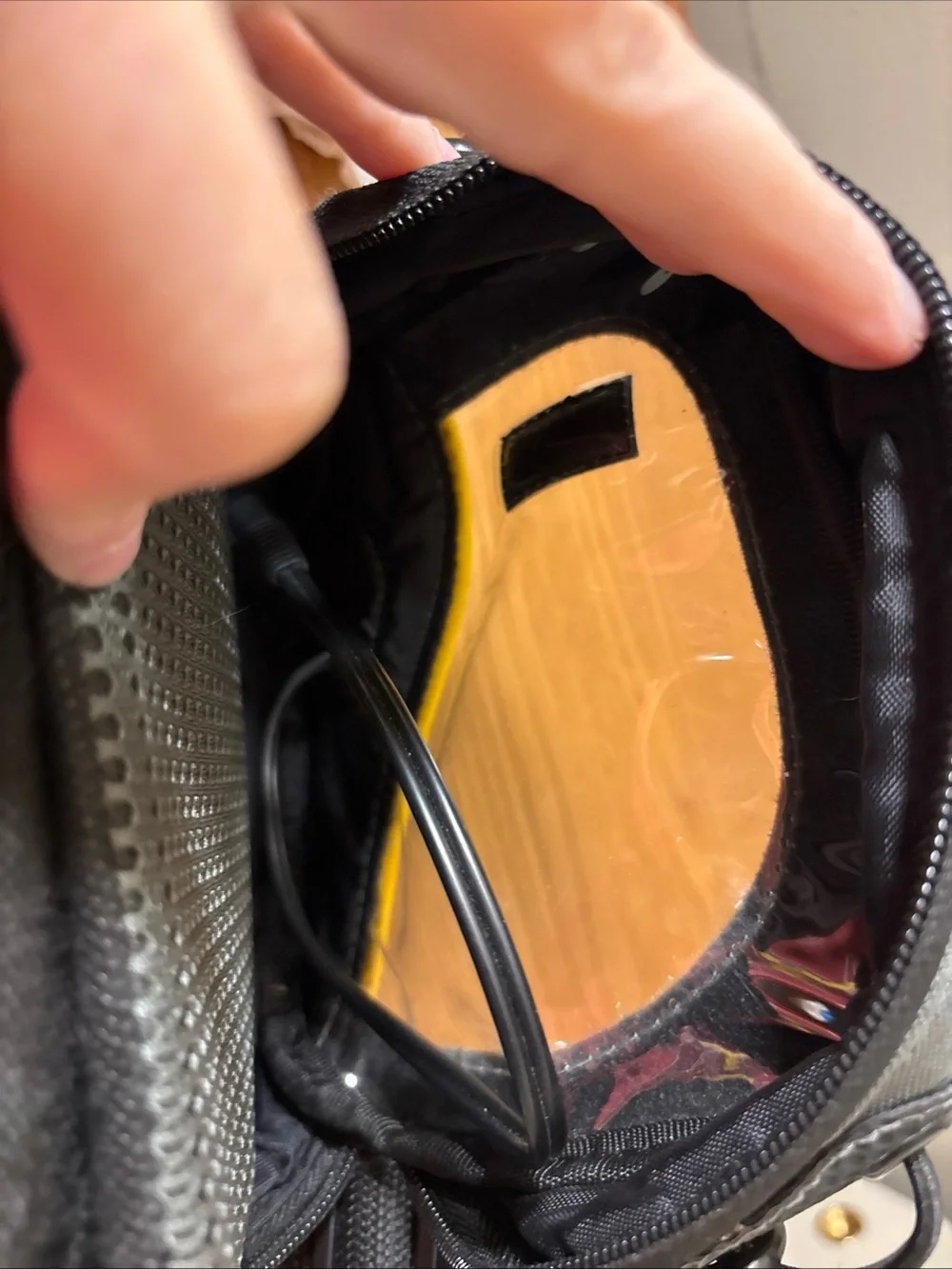 Black Messenger Bag with Yellow Accent and Clear Front Panel